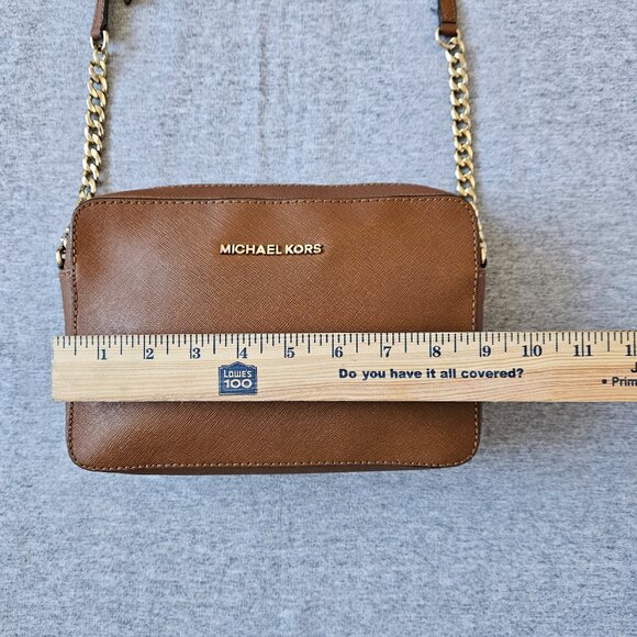 Michael Kors Jet Set Travel Large Crossbody Bag Brown Acorn Saffiano Leather In - Picture 2 of 16